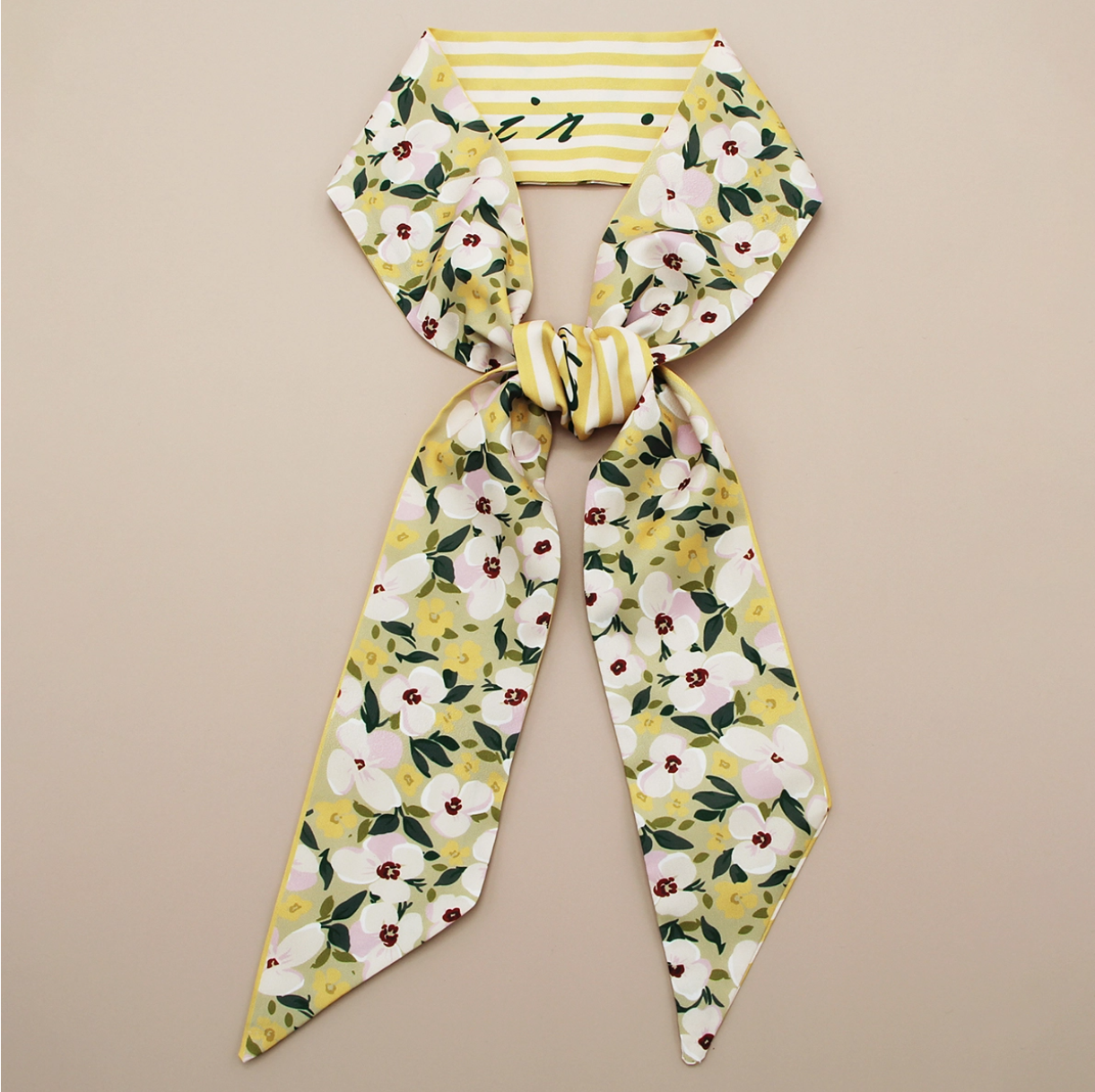 Golden Stripes and Blossoms Twilly Scarf